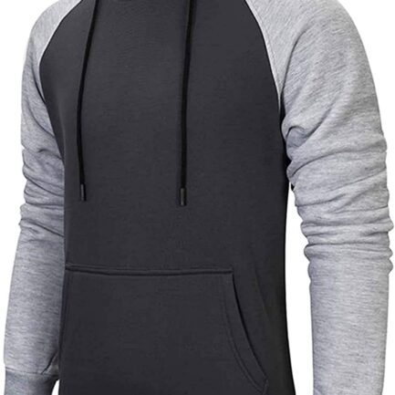 Men's Hoodies Patchwork Pullover Fleece Color Block Long Sleeve Sweatshirts Casual Drawstring Tops with Pocket