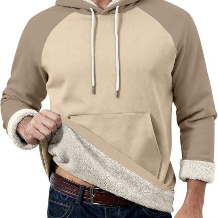 Mens Thick Sherpa Lined Hoodies Winter Windproof Warm Fleece Pullover Sweatshirts with Kangaroo Pocket