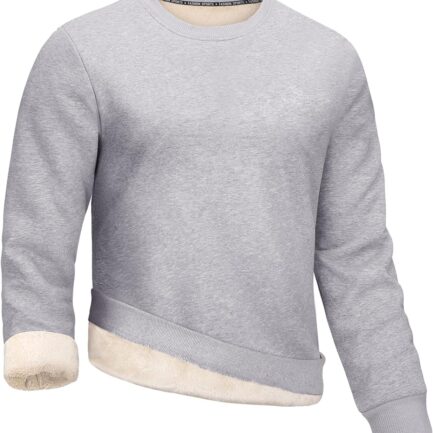 Men's Crewneck Sweatshirt Winter Warm Sherpa Lined Pullover Fleece Top Sweatshirt