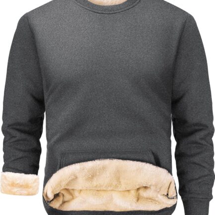 Men's Fleece Lined Sweatshirts Warm Winter Long Sleeve Crewneck Sweater Thermal Pullover with Pocket