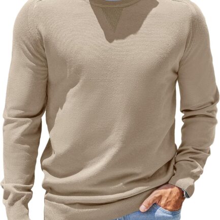 Mens Sweater Crewneck Pullover Long Sleeve Lightweight Sweater Plain Knit Silm Fit